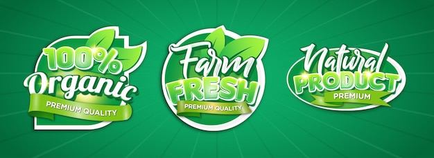 Vector set of green organic label product badge