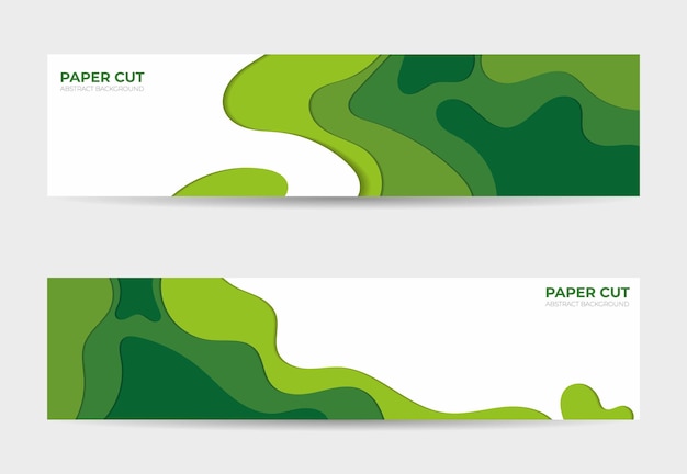 set of green papercut banner design template