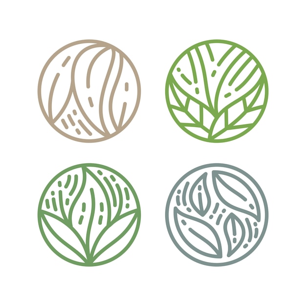 Set of green plant leaf logos
