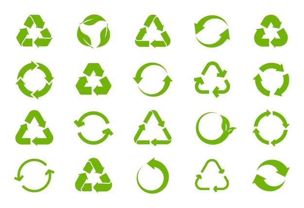 Set of green recycling icons Recycle symbol Rotation arrow pack Reuse cycle Vector eco icons