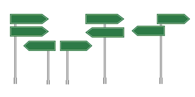 set green road signs blank traffic plate signs vector