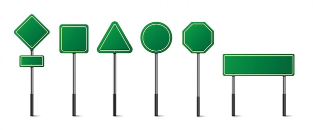 Set of green road signs isolated.