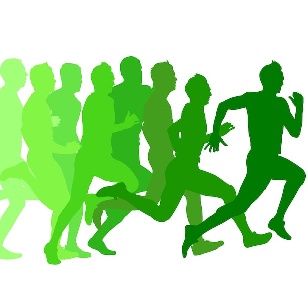 Vector set of green silhouettes runners on sprint men vector illustration