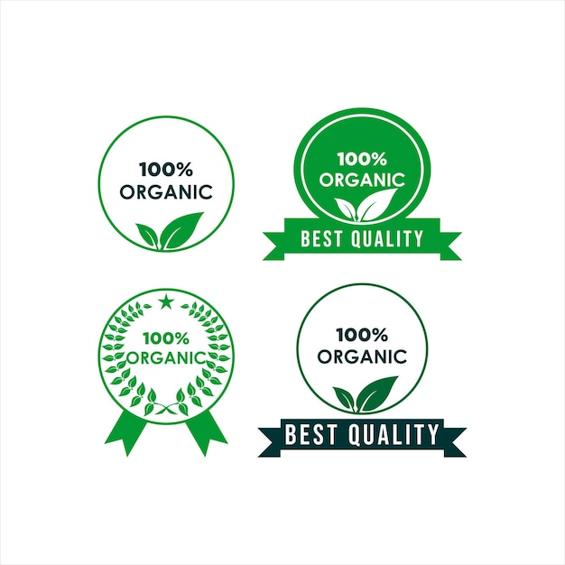 Set of green stamp for organic product sticker