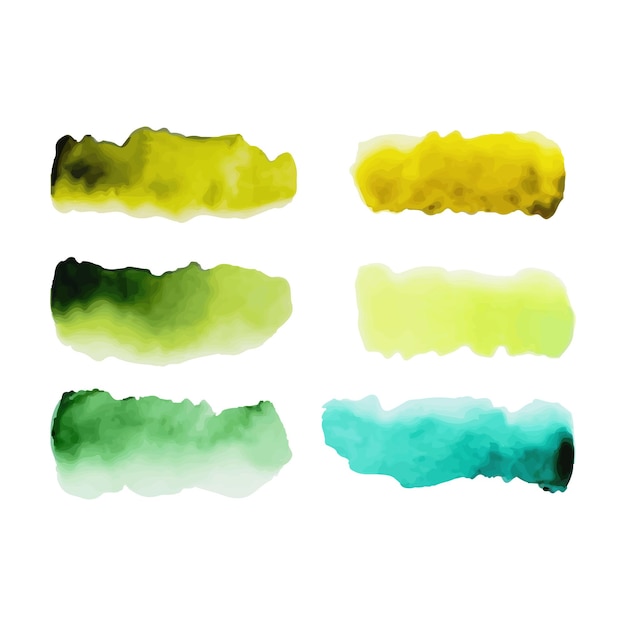 Vector set of green traced nature watercolor aquarelle spots