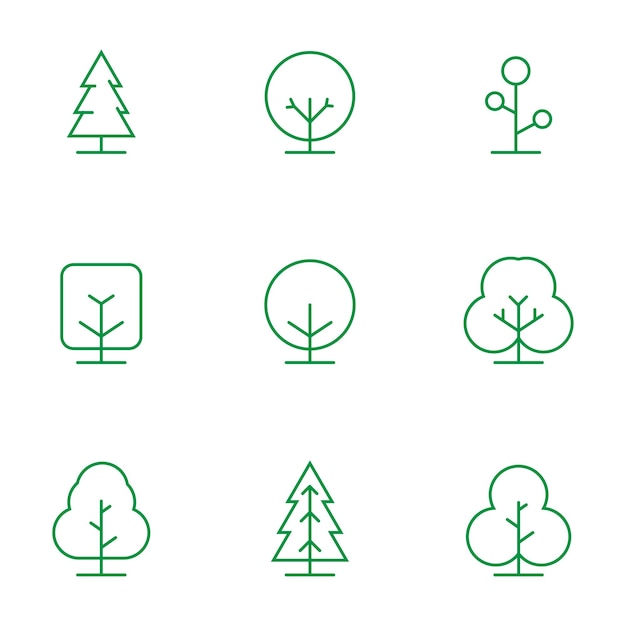 Set of green Tree vector design illustration Nature Tree vector