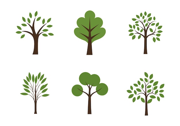 Vector set of green tree vector illustration for logo or icon isolated on white background