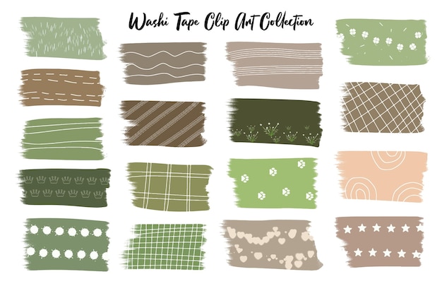 A set of green washi tape digital hand drawn