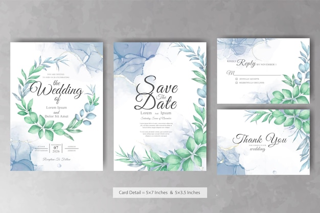 Set of Greenery Floral Frame Wedding Invitation Card Template with Watercolor Hand Drawn Floral