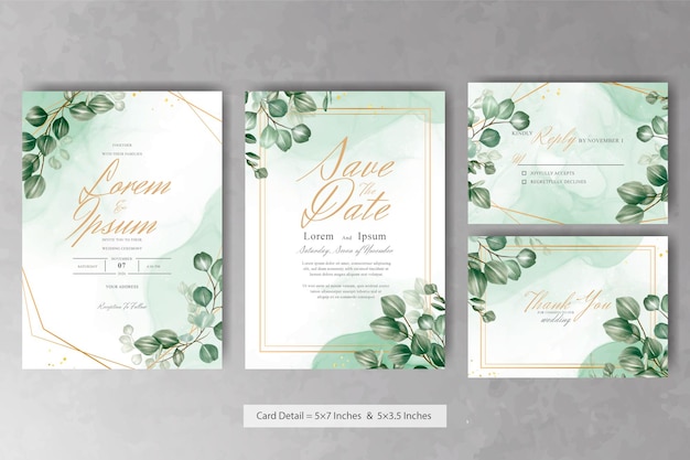 Set of Greenery Floral Frame Wedding Invitation Card Template