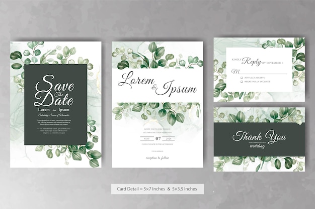 Vector set of greenery floral frame wedding invitation card template