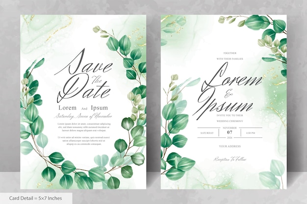 set of greenery floral frame wedding invitation card template