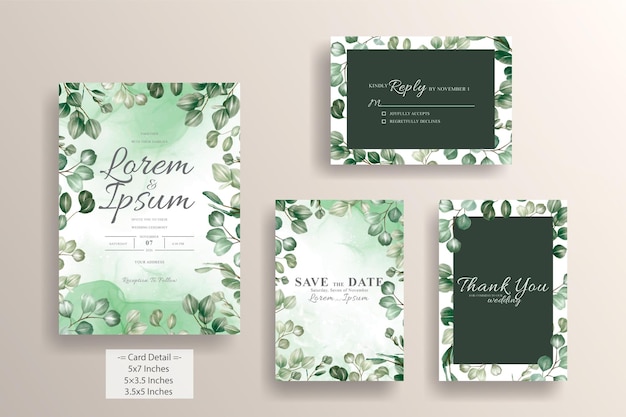 Set of Greenery Floral Frame Wedding Invitation Card Template