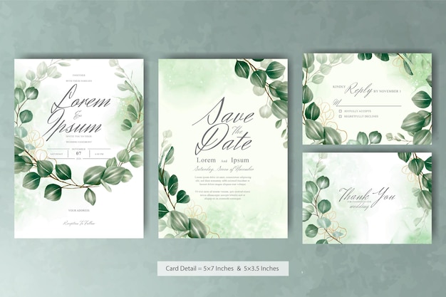 Vector set of greenery floral frame wedding invitation card template