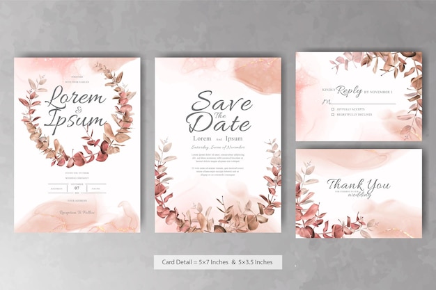 Set of Greenery Watercolor Floral Wreath Wedding Invitation Card Template