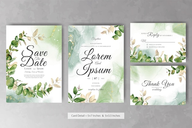 Set of greenery watercolor floral wreath wedding invitation card template