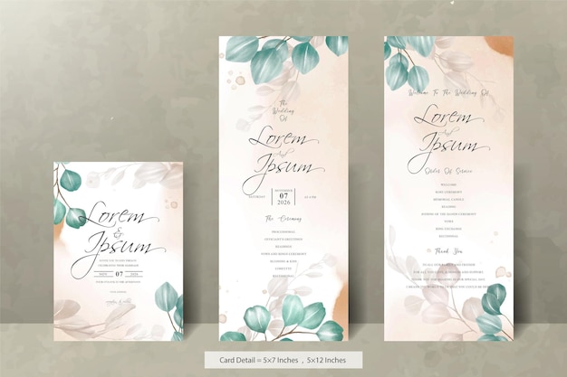 Set of greenery Wedding Invitation Card Template with Eucalyptus Leaves