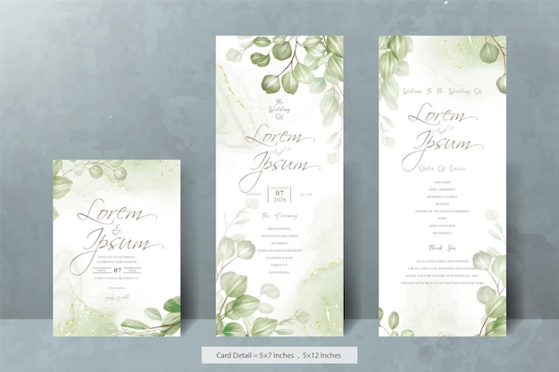 Set of greenery Wedding Invitation Card Template with Eucalyptus Leaves