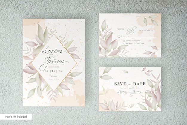 Set di modello di carta di invito matrimonio verde