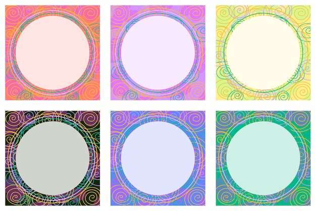 Set of Greeting card templates Colorful abstract curly element Red pink blue green and yellow frames