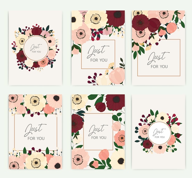 Set of greeting card with flowers.