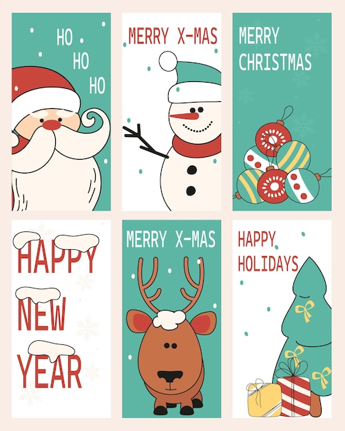 Set of greeting cards for christmas and new year