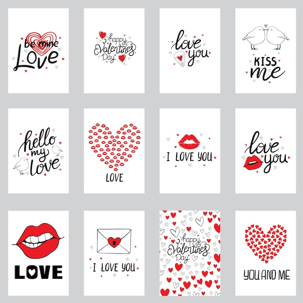 Set of greeting cards for Valentine's Day