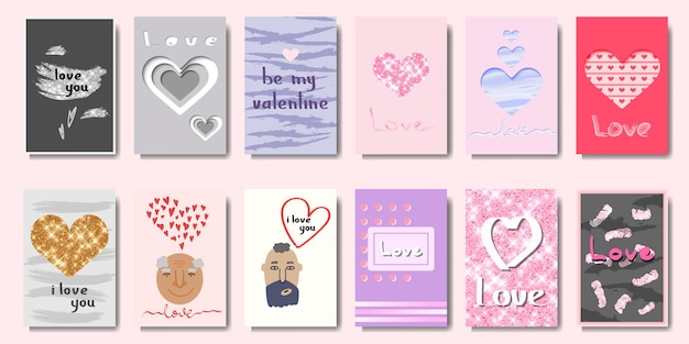 Set of Greeting cards for Valentines Day Vector illustration for design greeting cards wedding invitations party design