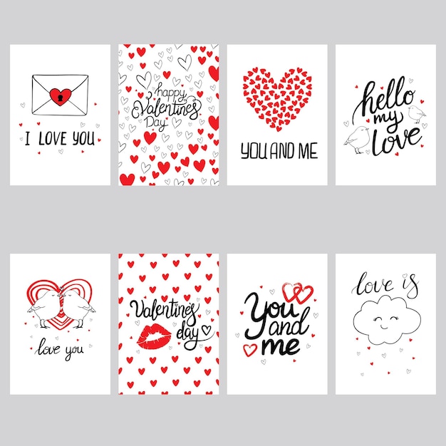 Vector set of greeting cards for valentines day