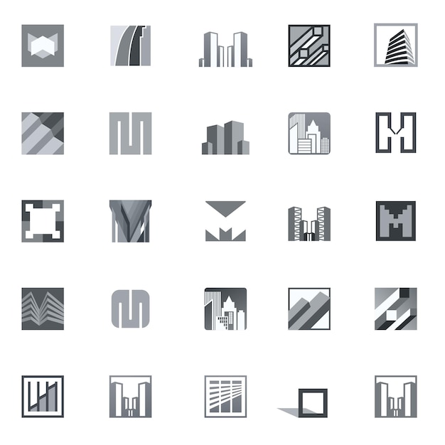 Set of grey real estate business logo templates