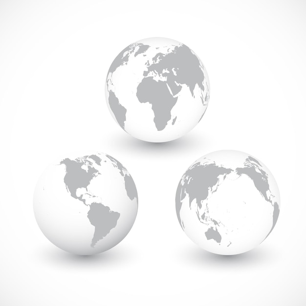 Vettore set di illustrazione di globi del mondo grigio.