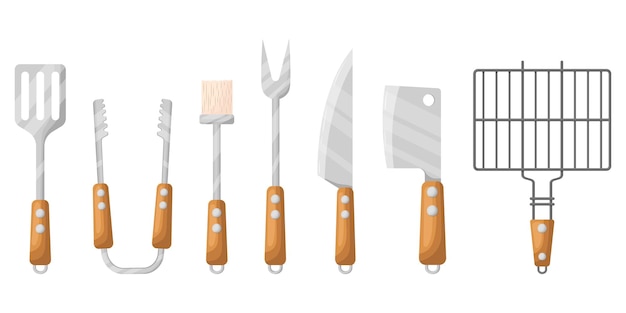 Vector a set of grilling tools vector illustration on a white background