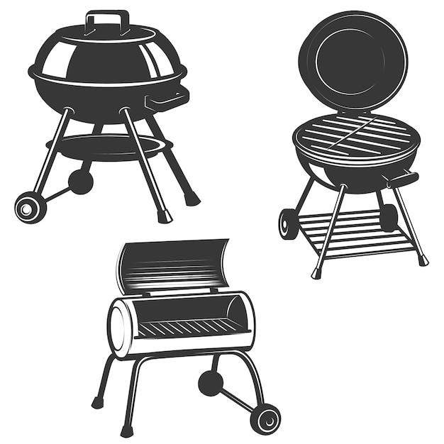 Vector set of the grills  on white background.  elements for restaurant menu, poster, emblem, sign.  illustration.