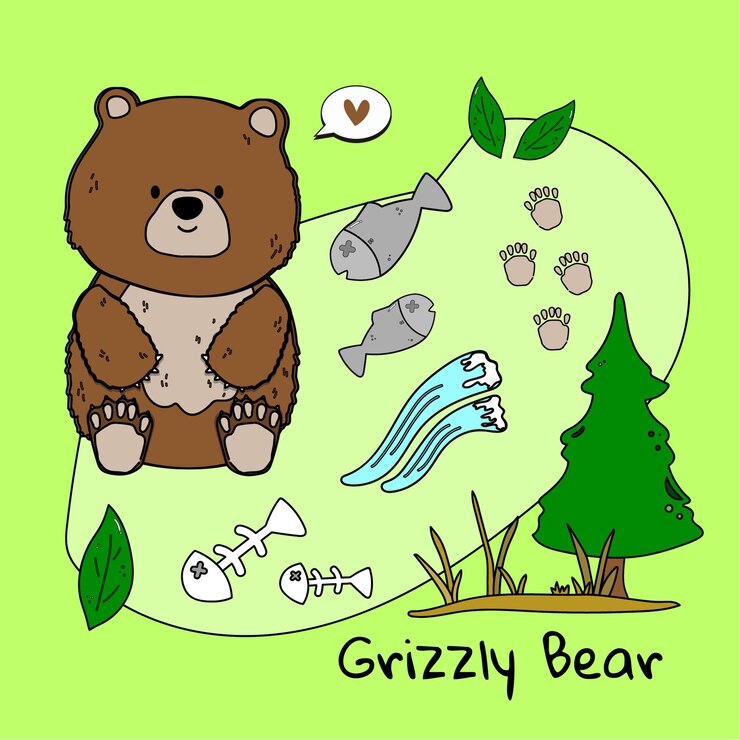 Vector set of grizzly bear environment