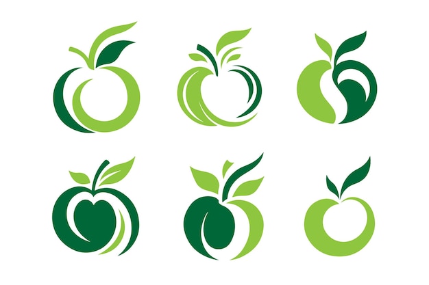 Vector set groene appels met bladeren verzameling digitaal ontworpen afbeeldingen met groene appels