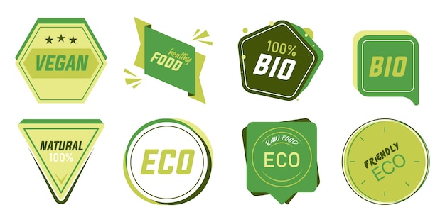 Set groene eco- en bio-badges Natuurlijke stickerscollectie