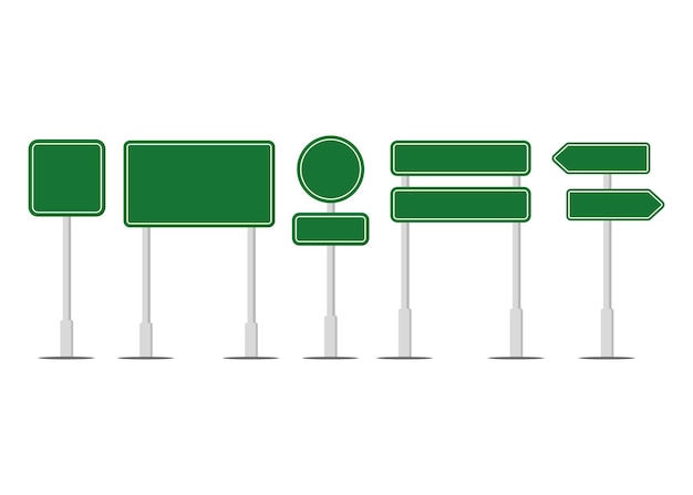 Set groene verkeersborden geïsoleerd op witte achtergrond snelweg iconen vector illustratie