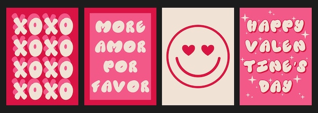 Vector set of groovy lovely posters backrounds patterns love concept happy valentines day