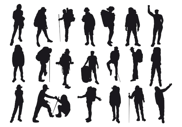 Set group of people playing golf silhouette