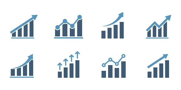 Vector set of growth graph vector icons. business chart. financial rise up. increase profit.