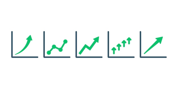 Set of growth graph vector icons Financial rise up Increase profit Arrow up