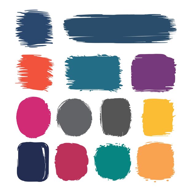 Set of grunge brush strokes colorful paint swatches collection abstract shapes