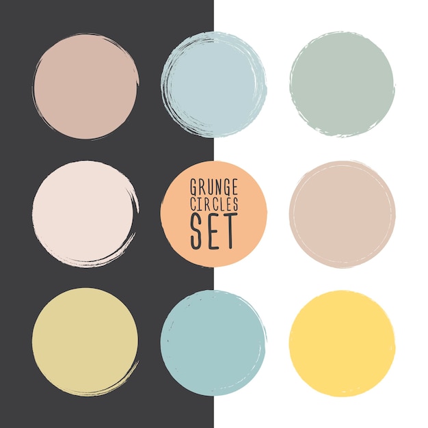 Set of grunge circle brush strokes, design elements. Colorful pastel colors Round Frames, hand drawn elements. Vector illustration.