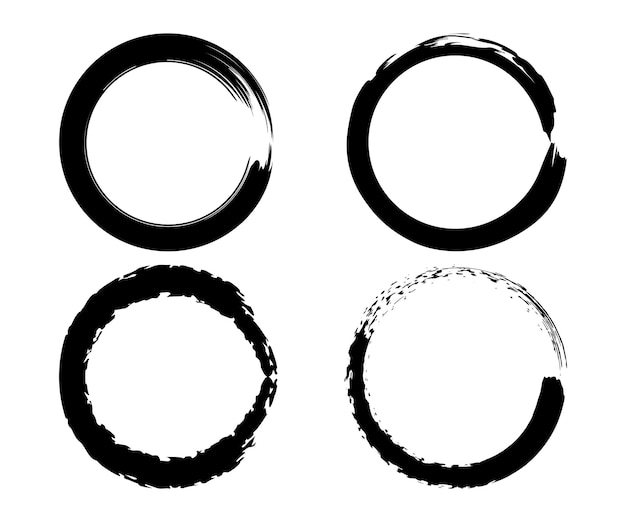 Vector set of grunge circle ink brush strokes