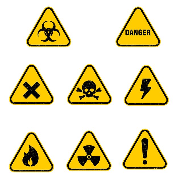 Vector set of grunge danger sign warning sign