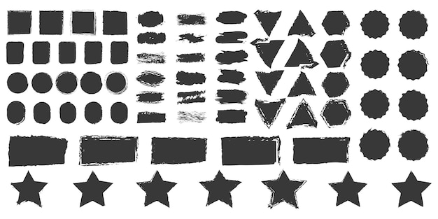 Vector set of grunge frames stamps squares ovals backgrounds brushstrokes decorative brushes vector silhouettes stickers frames