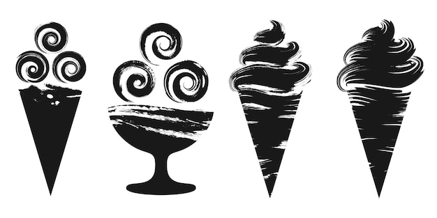 Set of grunge ice cream silhouettes