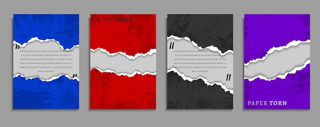 Vector set of grunge paper ripped frame in white background a4 template