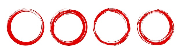 Set of grunge round frames red Paint Brush Stroke Circle Enso zen vector