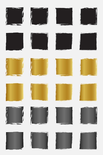 Set grunge vierkante grenskaders met zwart goud en metallic kleur